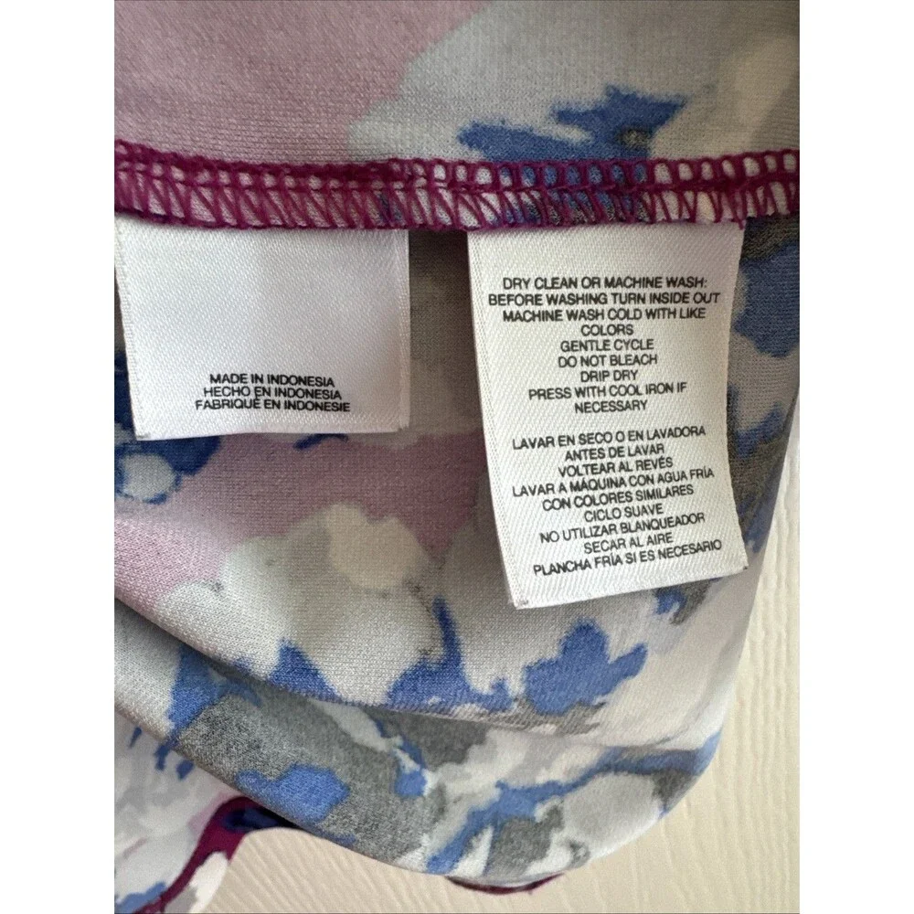 Kasper‎ Women Purple Blue Floral Crew-Neck Self-Tie Side Blouse Top Size XL